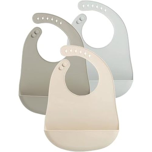 PandaEar Lot de 3 bavoirs mignons super fins et légers en silicone pour bébés et tout-petits (10-72 mois) imperméables, doux