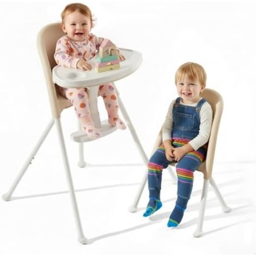 Mallify Foldable High Chair, Space-Saving Portable Baby High Chair with Removable Double Tray, Modern Convertible Baby Feeding Chair, Lightweight, Easy to Clean, Beige