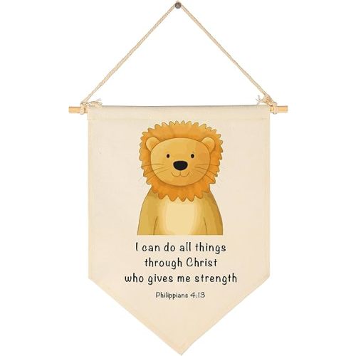 Animal Christian Nursery Decor-Bible Verse Art-Jungle Safari-Scripture Flag Decor Gift for Baby Boys Girls Newborn Kids-Banner Pennant Wall Sign Gift for Nursery Baby Room Playroom Bedroom