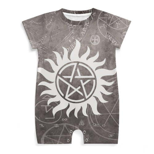 Supernatural Baby Boy Girl Short Sleeve Romper Clothing Set Print Cartoon Baby Summer One Piece Jumpsuit