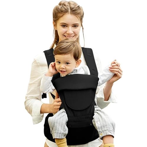 Baby Carrier Newborn to Toddler,Baby Carrier with Hip Seat,Ergonomic, Safety-Certified Baby Hip Carrier with Foldable Neck Support Pod,12 in 1 Baby Holder Carrier with Adjustable Waist Belt-Black