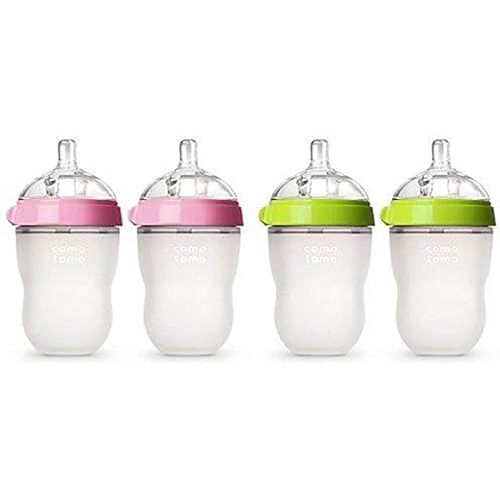 Comotomo Baby Bottle, Pink, 8 Ounce, 2 Count and Baby Bottle, Green, 8 Ounce, 2 Count