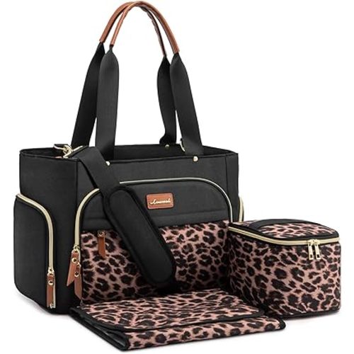 LOVEVOOK Breast Pump Bag & Diaper Tote - 3Pc Set for Breastfeeding Moms - Laptop Pocket, Cooler & Changing Pad - Fits Most Pumps
