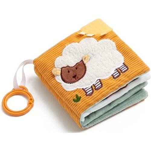 Mamimami Home Soft Baby Book with Teether & Mirror, Sensory Crinkle Cloth Books for Babies 0-12 Months, Montessori Farm Animal Tummy Time Toys, Portable Busy Book, Infant Toy for Newborn Shower Gift