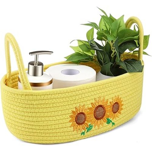 Vesici Sunflower Basket Yellow Woven Cotton Rope Bathroom Organizer