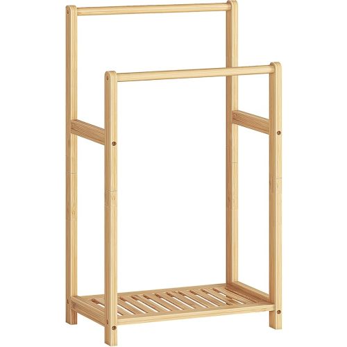HOOBRO Freestanding Towel Rack, Blanket Ladder, Quilt Rack with Storage Layer, Bamboo Display Stand, Simple Style, for Bedroom, Living Room, Bathroom, Sturdy and Stable, Natural Color YL02LB01