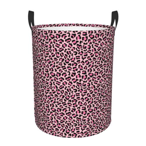 Laundry Basket, Trendy pink Leopard cute Waterproof Laundry Hamper with Padded Handles, Clothes Hamper for Laundry, Bedroom, Dorm, Towels, Laundry Bin Easy Storage