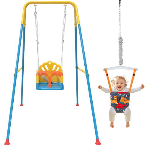 G TALECO GEAR Foldable Toddler Swing, 2 in 1 Swing Sets for Backyard, Easy to Install & Store, Blue