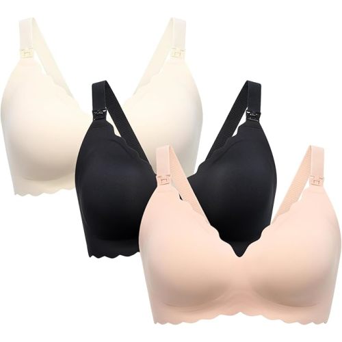 Momcozy Nursing Bras for Breastfeeding, Seamless Pregnancy Maternity Bra Wireless Classic Jelly Strip Support Nursing Bra