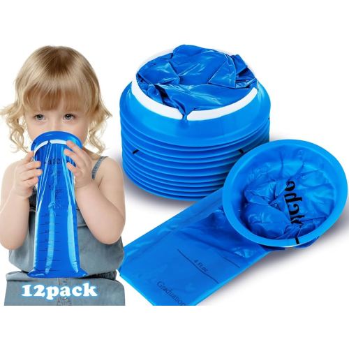 Valchoose 12 Pack Kids Vomit Bags Disposable, Hospital Grade 800ml Motion Sickness Bags for Car Kids Lifesaver, Barf Bags Come in Handy, No Spilling Perfect for Car Sick, Chemo, Road Trip（Blue）