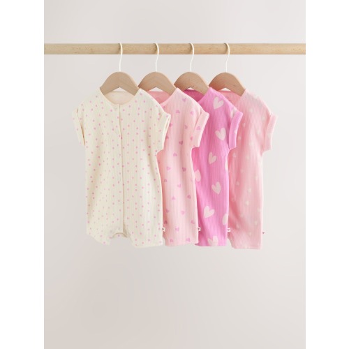 Pink Tonal Heart Popper Through Jersey Baby Rompers 4 Pack