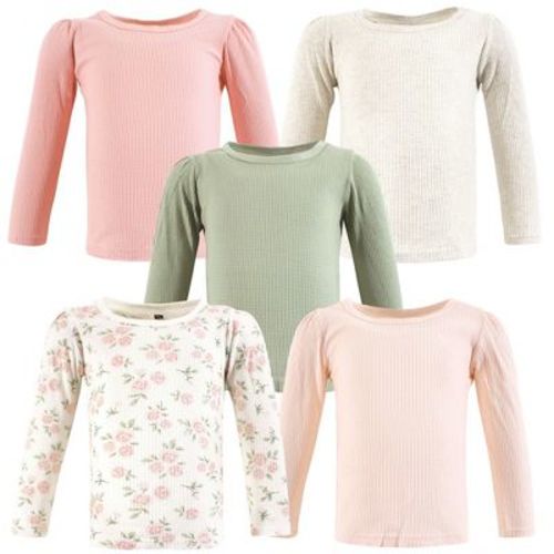 Hudson Baby Infant Girl Thermal Long Sleeve Tees 5pk, Soft Pink Sage Rose