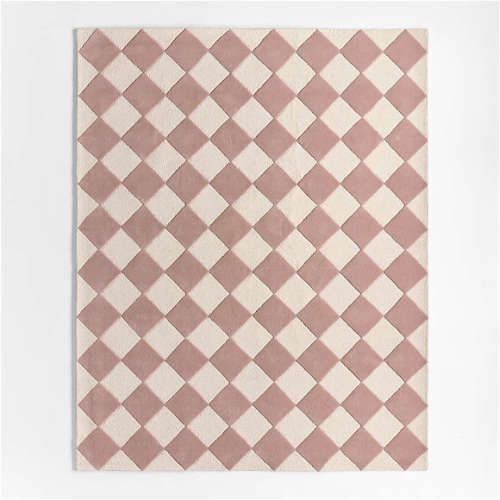 Checkerboard Purple Wool Kids Area Rug 5'x8'