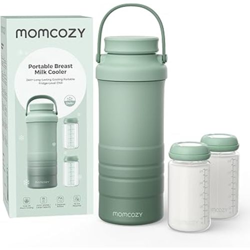 Momcozy 22oz Portable Breast Milk Cooler for Outdoor, Life Saver with 360° Total Cooling for 24 Hours, Larger Capacity Travel Breastmilk Chiller with 2pcs Baby Bottles for Breastmilk Storage, Blue