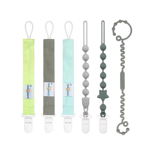 Babygoal Neutral Plastic and Silicone Combo Pacifier Clips,6pcs Chair Toys Straps Stroller Accessories Toddler Bottle Straps Car Seat Toys Baby Travel Essential Baby Toy Clips 6PSGJ01-CA