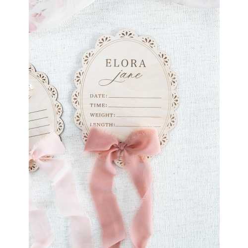 Baby Name Announcement Sign: Bow Hospital Birth Statistic for Newborn with Ribbon