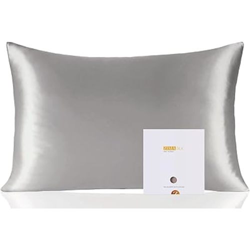 ZIMASILK 100% Pure Mulberry Silk Pillowcase for Hair and Skin Health,Soft and Smooth,Both Sides Premium Grade 6A Silk,600 Thread Count,with Hidden Zipper,1pc(Standard 20''x26'', Gray)
