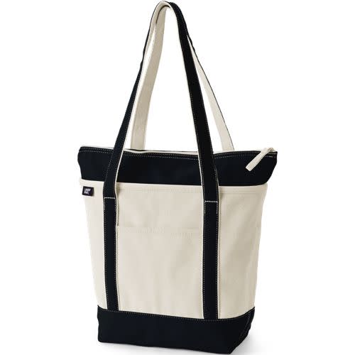 Diaper Bag Land's End Medium 5 Pocket Black/Natural Zip Top Canvas Tote Bag