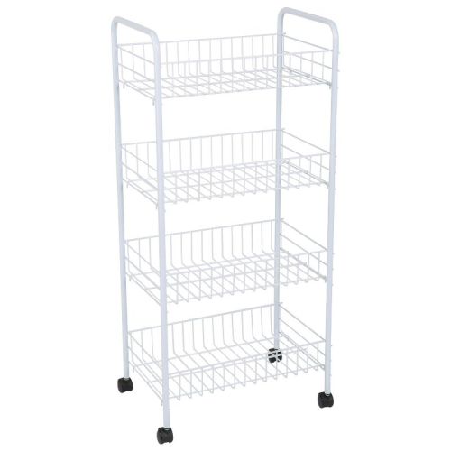Simplify 4 Tier Rolling Cart: Steel Utility Storage, White, Spot Clean, Adult Assembly Required