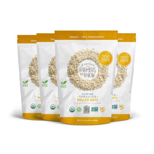 One Degree Organic Foods Sprouted Rolled Oats, USDA Organic, Non-GMO Gluten Free Oatmeal, 24 oz., 4 Pack