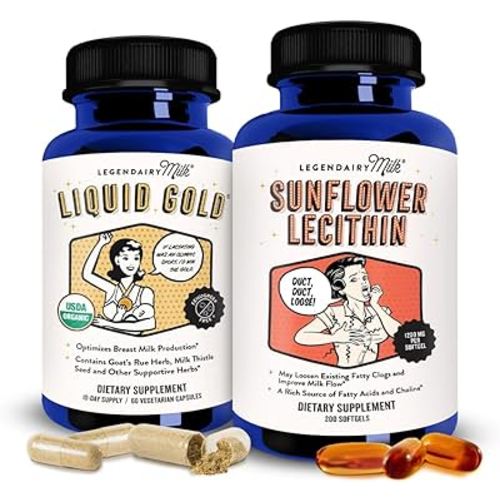 Legendairy Milk Liquid Gold + Sunflower Lecithin Lactation Supplement for Milk Supply Increase and for Clogged Milk Ducts - Breastfeeding Supplements for Milk Flow and Boost Milk Production