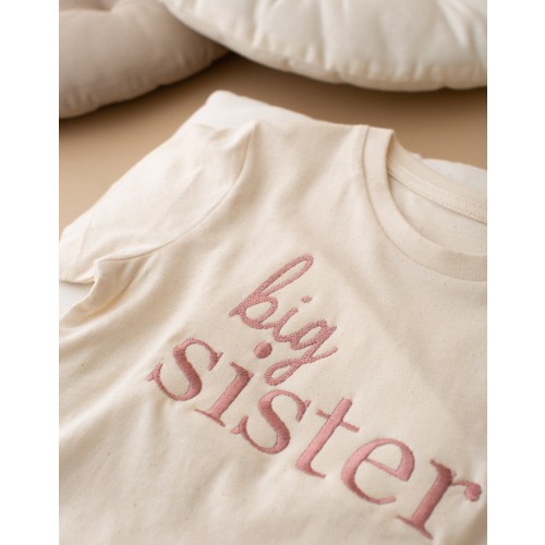 Embroidered Big Sister T-shirt - Baby Announcement Sweatshirt - Big Sis Top -  Older Sibling Baby Announcement- Big Sister Taupe