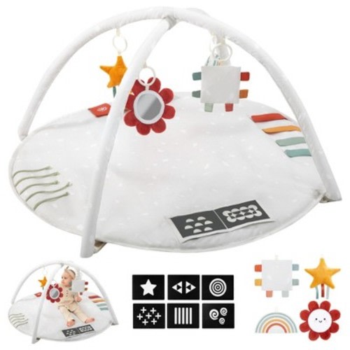 Baby Play Gym & Tummy Time Mat - Soft Cotton Mat with 6 Toys for Boys/Girls - Stylish Activity Playmat for Infant Development & Playroom Decor