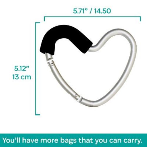 Heart Stroller Hook - Silver Aluminum/Black Foam