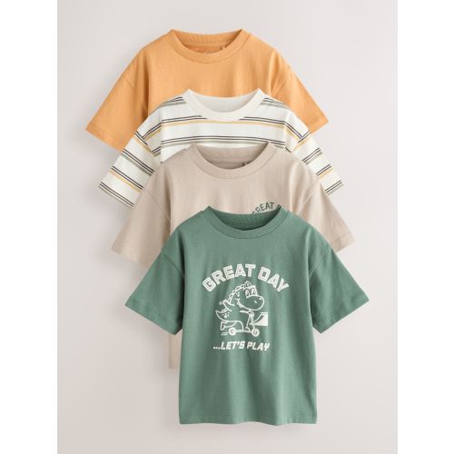 Orange/Green Dinosaur Short Sleeve Graphic T-Shirts 4 Pack (3mths-7yrs)