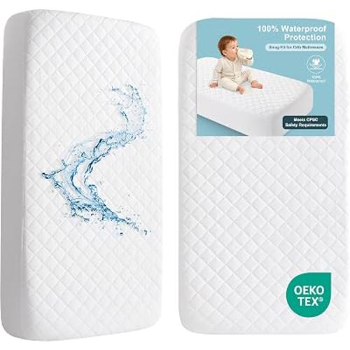 BEDSUM 2-Pack Waterproof Crib Mattress Protector, 28" x 52",White | Quilted Fitted Pad Cover, Machine Washable, Soft Noiseless Baby Mattress Cover, Baby Bed Protector