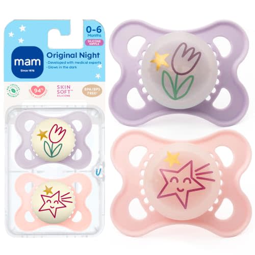 MAM Original Baby Pacifiers 0-6 Months, Glows in The Dark, 2 Pack