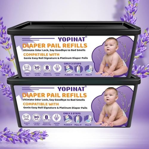 Diaper Easy Roll Refill Bags 2 Pack | 60 Diaper Pail Refills | Holds Up to 2800 Newborn Diapers | Superior Odor Control | Compatible with Genie Easy Roll Signature & Platinum Pails