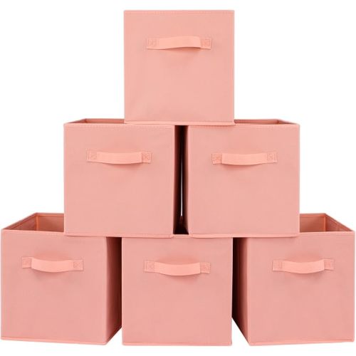 Stero Fabric Storage Bins 6 Pack Fun Colored Durable Storage Cubes with Handles Foldable Cube Baskets for Home, Kids Room, Closet and Toys Organization Peachpuff
