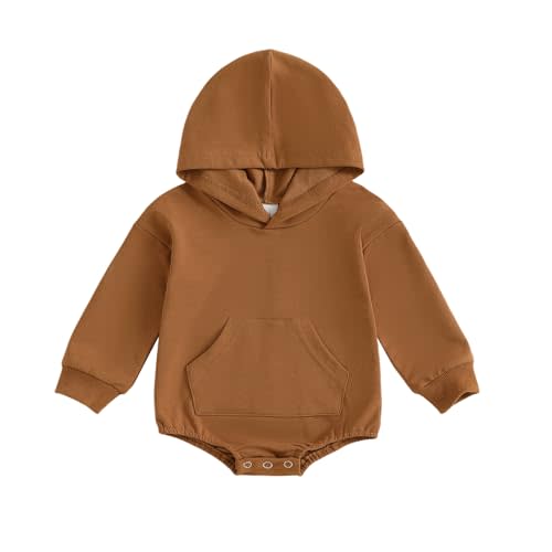 Newborn Baby Boy Girl Hooded Romper Long Sleeve Front Pocket Solid Color Hoodie Onesie Fall Winter Outfit