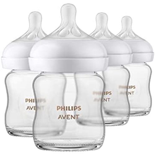 Philips AVENT Glass Natural Baby Bottle with Natural Response Nipple, Clear, 4oz, 4pk, SCY910/04
