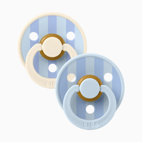 BIBS Studio Block Colour Natural Rubber Pacificier (2 Pack) - Baby Blue Dusty Blue, Size 1