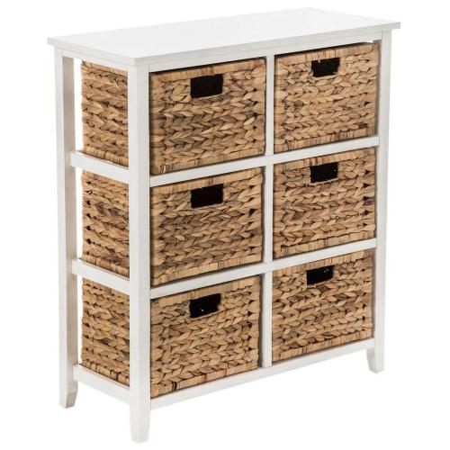 Antique White Wood Cabinet With Baskets