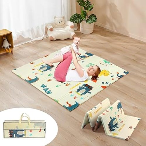 Baby Play Mat Foldable for Floor,47x47 Play Mat for Playpen Fits 50x50 Playpen,Foam Mats for Kids with Travel Bag,Reversible Foldable Play Mat for Babies Toddlers Infants Play Tummy Time(47*47*0.4In)