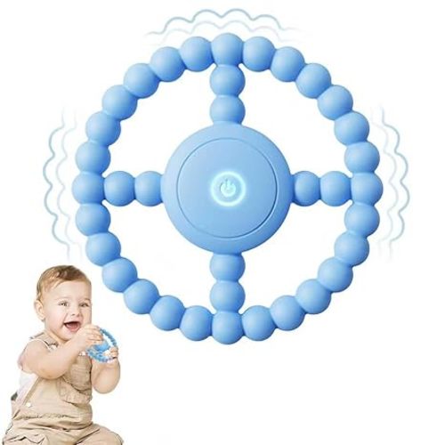Vibrating Sensory Chew Toy, Teether Teething Toys for Babies6-12 8-18 Months, Sensory Toys for Kids with Autism&Toddler Travel Essential,1-2 Year Old Christmas Boys Girls Gifts idea(Blue)