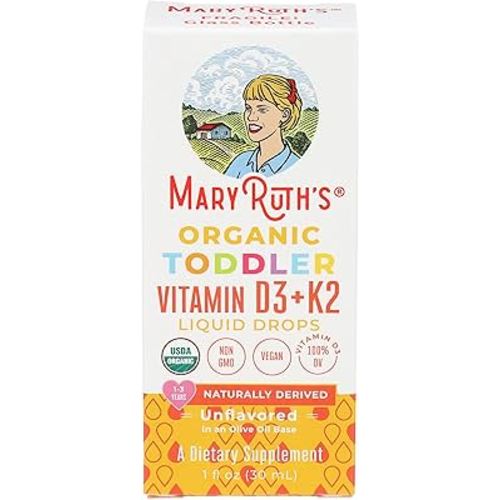 MaryRuth Organics Vitamin D3 | Vitamin K2 | Vitamin D3 K2 Drops | K2 D3 Vitamin Liquid Supplement for Toddlers | Kids Supplement for Calcium Absorption Strong Bones | Vegan | Gluten Free | 1 Fl Oz