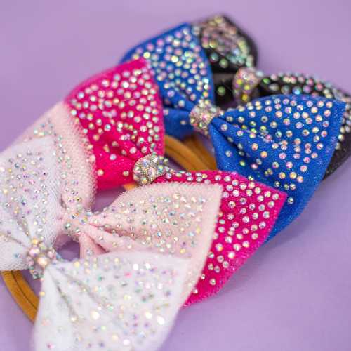 Gymnastic hair bow gymnastic bow glitter hair bow for competition bow tulle hair bow for hair rhinestone hair bow with tie rhinestone bow