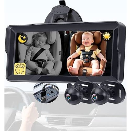 Thybro 1080P Dual Baby Car Camera: 6.8" Night Vision Monitor 2-Kids from Head to Toe at Once - USB Plug & Play Tool-Free Easy Setup for Two-Child Families on Daily Driving
