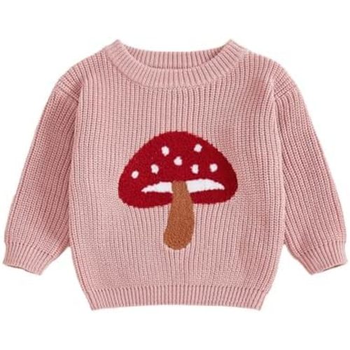 Mushroom Embroidery Long Sleeve Knit Sweater Infant Winter Pullover