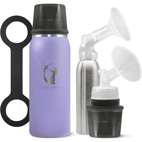 CERES CHILL OG Breastmilk Chiller, Reusable Storage Container, Up to 34 oz. - Bottle Cooler Keeps Milk at Safe Temperatures for Up to 20 Hours, Connects w/Most Pumps (Ultra Violet Lavender)