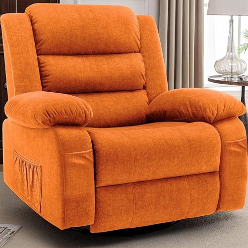 Recliner Chair, Wide Rocker Chair, Rocking Chair with Massage and Heat,360°Swivel Nursery Rocking Chairs, Oversized Recliner for Adults, Cashmere Reclining Sofa for Living Room, Orange