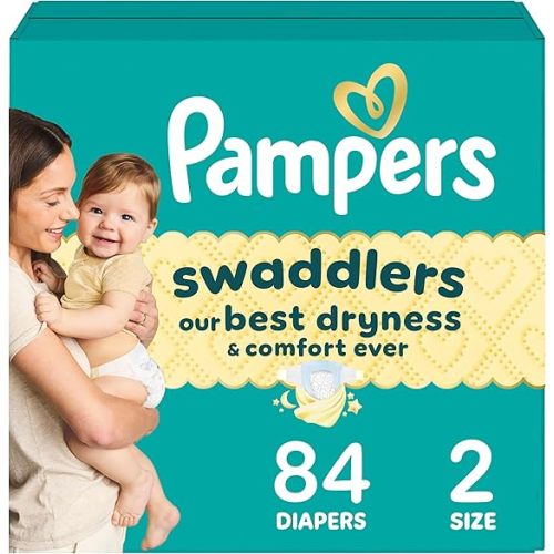 Pampers Swaddlers Diapers, Size 2 (10-22 lbs), 84 Count, Absorbent, Keeps Baby Dry and Comfortable, Skin Safe Disposable Baby Diaper