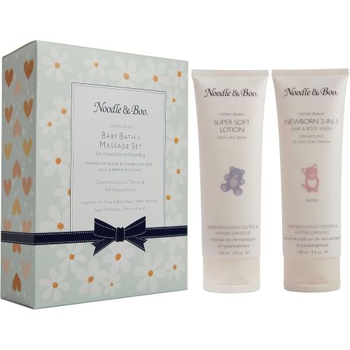 Noodle & Boo Baby Bath & Massage Gift Set – Includes 4 oz Newborn Hair & Body Wash & Super Soft Lotion, Hypoallergenic, Pediatrician-Tested, Dermatologist-Tested for Delicate and Sensitive Baby Skin