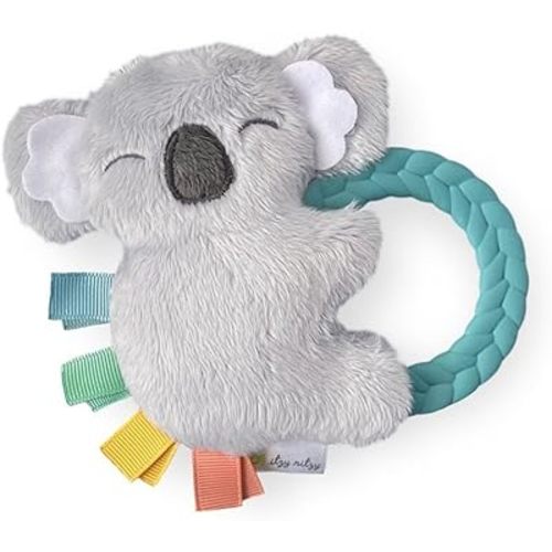 Itzy Ritzy - Ritzy Rattle Pal with Teether - Baby Teething Toy Features A Minky Plush Character, Gentle Rattle Sound & Soft Teether Toy for Newborn (Koala)