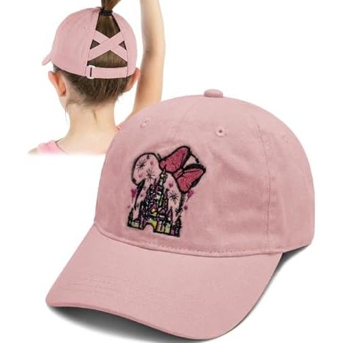 Baseball Caps for Girls Kids Cute Graphic Ponytail Hat Trucker Fashion Acid wash Hats Fun Adjustable Criss Cross Cap
