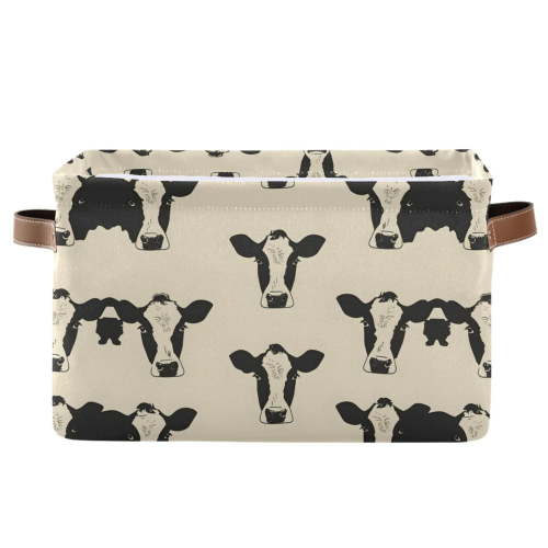 Cute Cows Head Storage Bins with Handle Fabric Organizer Basket Foldable Box 1 Pack 14.2x10.2x8.3
